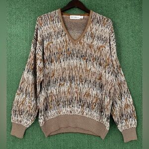 Vintage 90’s ST. Croix Brown Textured Patterned V-Neck Sweater Men’s XL USA Made